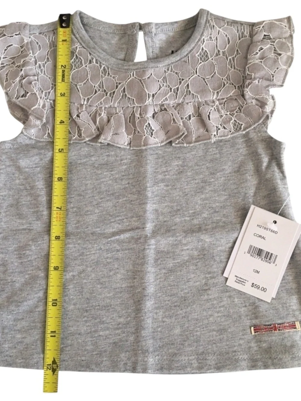 Hudson Baby Girls 2-Piece Lace Flutter Top & Shorts Set Gray/Pink Size 12M